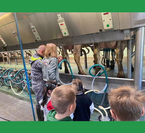 Schüler im Melkstand